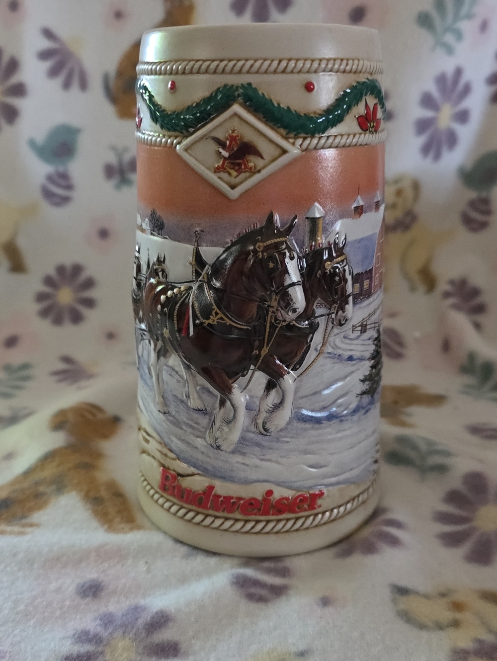 Vintage 1996 Budweiser Holiday Beer Stein, officially titled the "American Homes